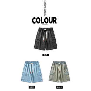 Men's Workwear Style Tencel Denim Shorts Hong Kong Style Large Size Retro Straight Pants Loose Denim Men's Workwear Shorts