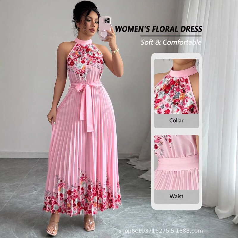 TK Amazon's same style European and American cross-border women's clothing 2026 new fashion printed pleated long dress hot-selling dress