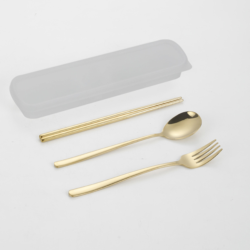 304 vajilla de acero inoxidable cuchara coreana tenedor palillos estudiante portátil conjunto de tres piezas traje creativo regalo puede ser logotipo personalizado