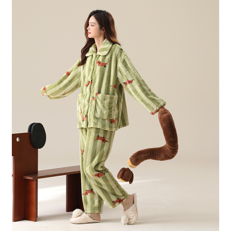 [Warm Imperial Velvet] Autumn and Winter Class a Pajamas Women's Coral Velvet Dachshund Cartoon Cute Warm Home Clothes