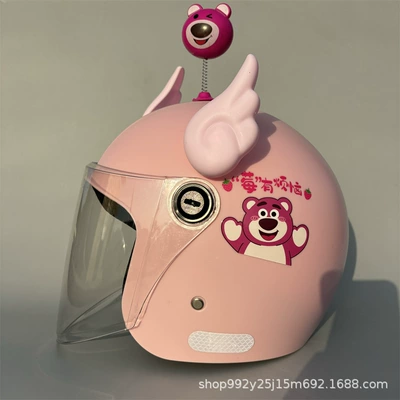 3C certification adult helmet ladies electric Motosiklet kaskı (dəbilqə) - q3c-pink-strawberry-bear-hd-long-lens-pink-wings-shaking-bear-new-national-standard-category-a-adult-winter-helmet-free-gem-sticker