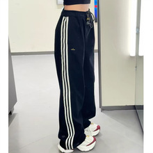 KT3139跨境三叶刺绣三条杠休闲裤字男女春秋季新款美式直筒运动裤