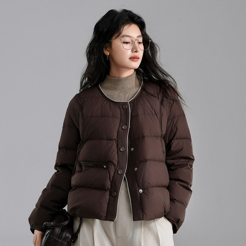 平湖轻薄羽绒服女冬季2025时尚单排扣保暖圆领时尚洋气小个子外套|undefined