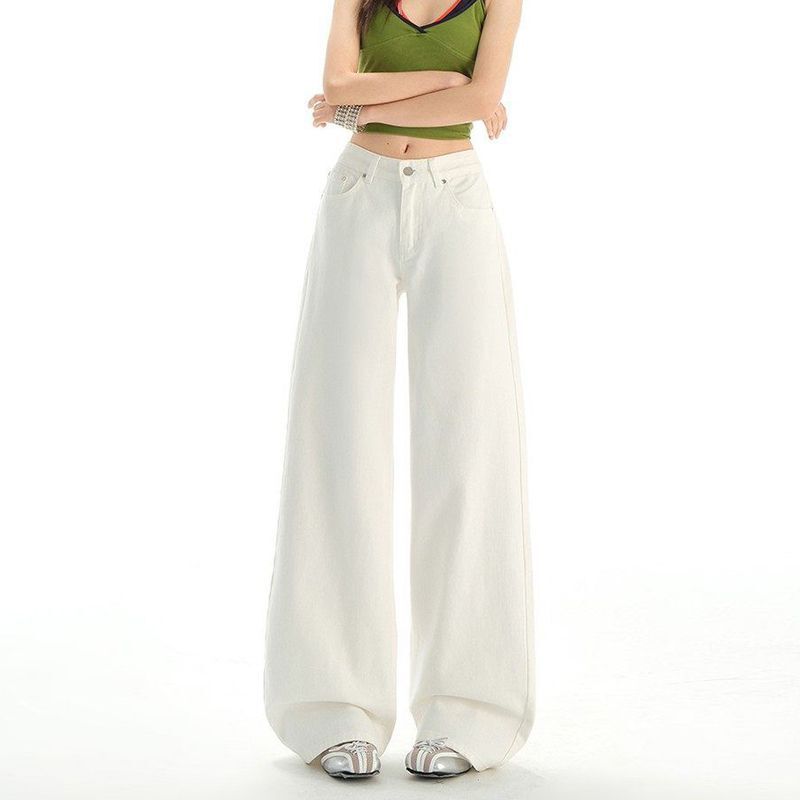 White Jeans for Tall Women, Make You Look Taller and Slimmer, 2026 Spring and Autumn New Wide-Leg Pants, Versatile Loose Floor-Length Pants