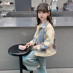 女童外套2025新款春装儿童汉服洋气中式国风皮衣夹克春秋女孩上衣