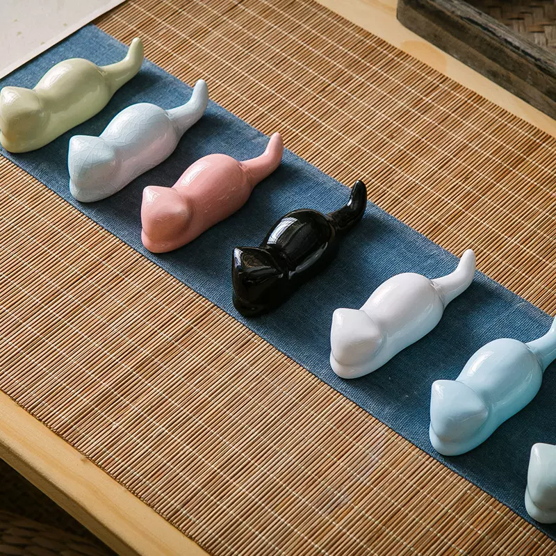 批发陶瓷猫咪毛笔架  可爱猫猫笔山文房四宝用品笔托 笔架  镇尺