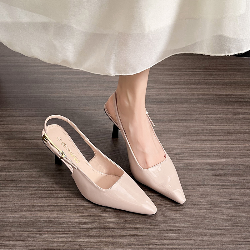 Sheepskin Version ~ Patent Leather High Heels for Women 2025 New Sexy Gold Heel One-Strap Sandals Pointed Toe Stiletto Shoes