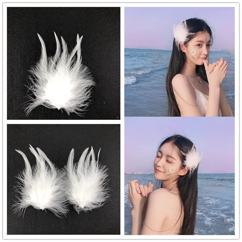 Super Fairy Feather Hairpin Chinese Clothing Accessories Korean White Headwear Internet Celebrity Same Side Clip Hairpin Sen Fairy