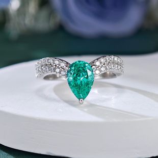 S925 Silver Paraiba Full Diamond Drop Ring Women's High Sense Light Luxury Niche Design Joker