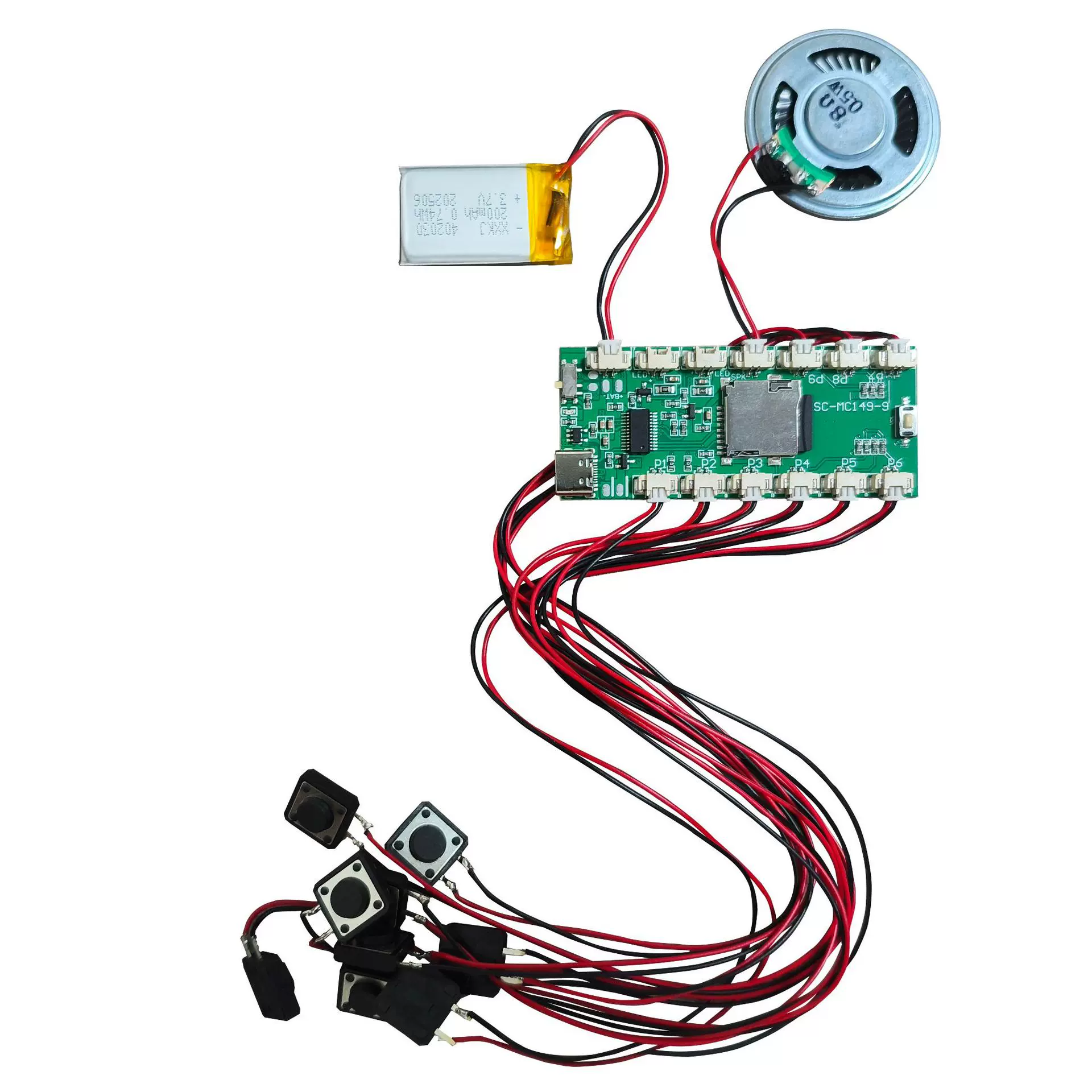 9宫格音乐机芯大容量128mb带音量调节锂电池充电语音播放模块