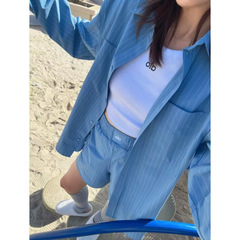 韩版竖春季卢浮显瘦简约条纹宽松衬衫休闲耐看翻领新