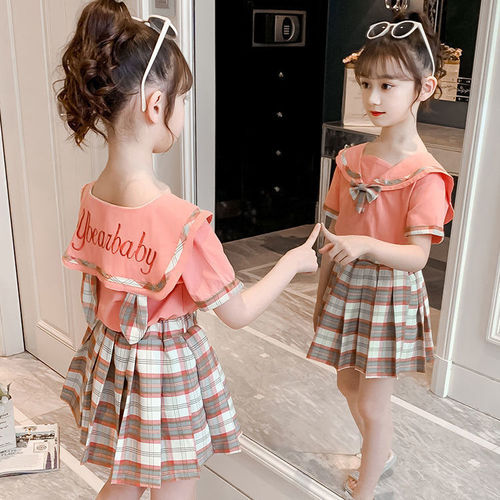 Summer Outfit for Girls 2024 New Fashion Trendy Influencer Children's Dress for Little Girls College Style Children's Two-Piece Dress Set