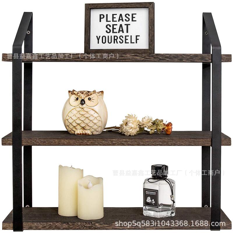 Vintage Farmhouse Wall Storage Rack Multi-layer Living Room Photo Frame Ornaments Display Rack Wall-mounted Multi-layer Solid Wood Storage Rack