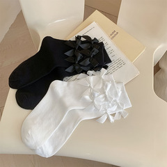 White double-layer bow-knot Japanese-style sweet Lolita ankle socks for spring and summer, cute princess style