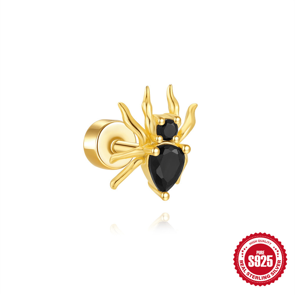 Nuevo diseño de personalidad de plata de ley s925 con micro incrustaciones de arañas exquisitas pendientes de rosca de Halloween