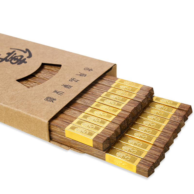 [Nuevo estilo chino] ala de pollo palillos de madera cabeza de metal registro Fu palillos creativos palillos de madera grupo comunitario compra en stock al por mayor