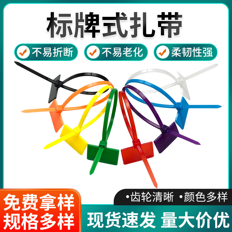 厂家批发彩色标牌式尼龙扎带3*100网线记号牌塑料标签4*200捆扎带