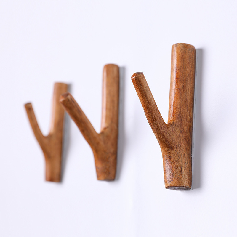 Scandinavian Country Retro 1 Branch Hook Glue-Free Solid Wood Sticky Hook Pastoral Decorative Wall Hanging Branch Clothes Hook
