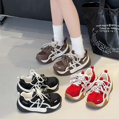 真皮厚底德训鞋女2025秋季新款平底增高鞋复古跑步休闲运动阿甘鞋