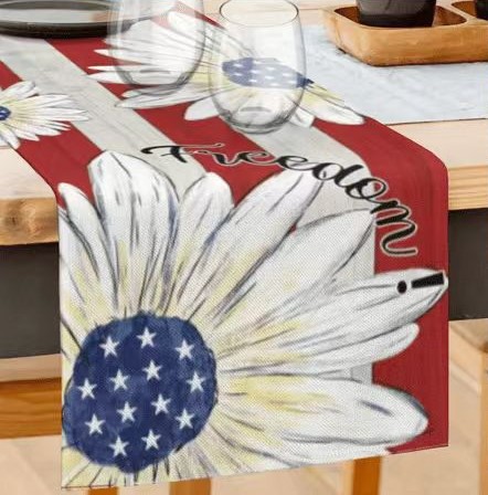 Transfronterizo 2024 nuevo día de la independencia de los Estados Unidos lino bandera de mesa bandera estrella y rayas tela de mesa de comedor cama de té tela de mesa