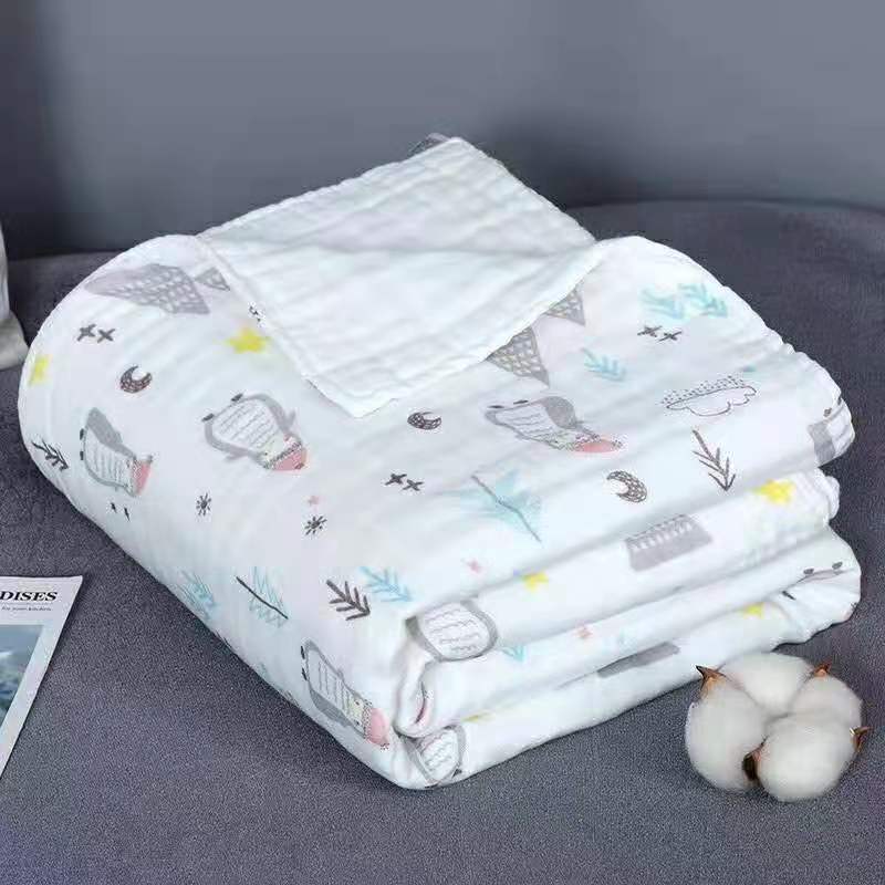 六層紗布高密浴巾兒童被子鎖邊工藝花型多110*110