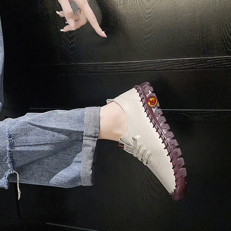 Nuevo tamaño transfronterizo más 2023 primavera y verano popular costura hecha a mano tendón de carne de res zapatos de mamá de fondo suave zapatos casuales de mujer zapatos de un solo partido