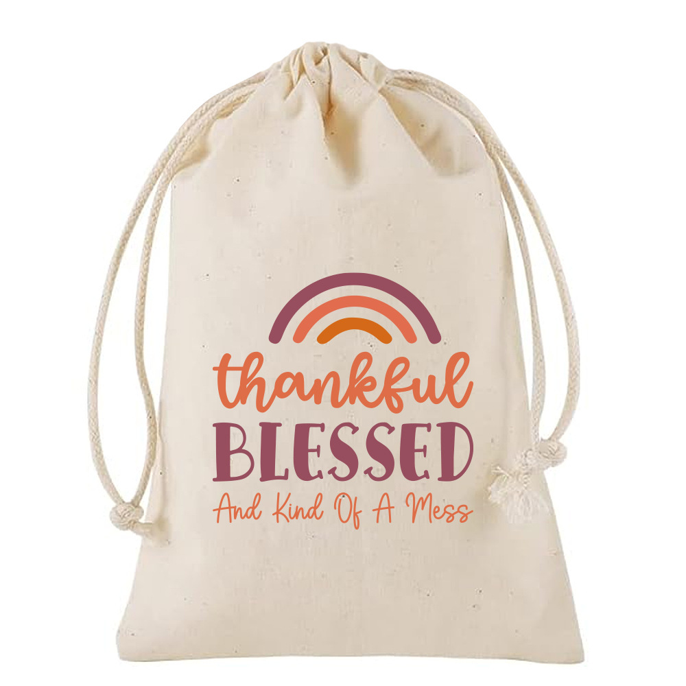 新款生日派对thankyou礼品袋感恩节棉布束口袋婚礼派对装饰礼品袋