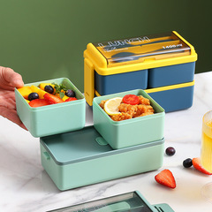 Japanese double-layer plastic lunch box microwave oven separated sealed insulated student lunch box office worker lunch box wholesale