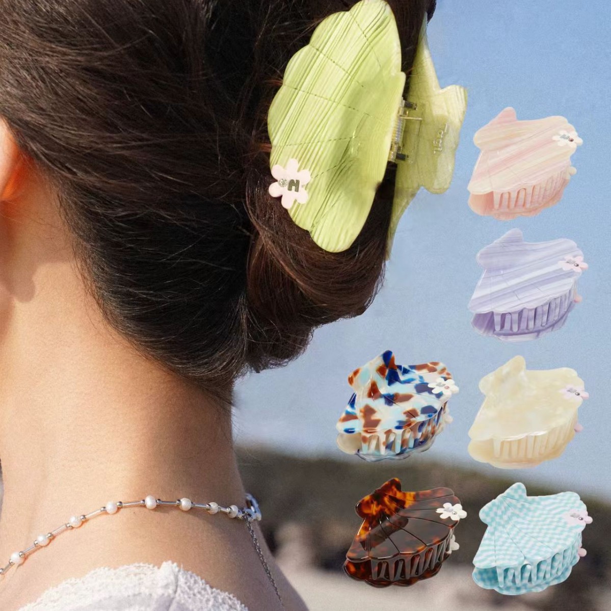 Tagi Imagine Shell Flower Acrylic Diamond Inlaid Colorfulful Seamless Shark Clip Hairpin Hair Accessories