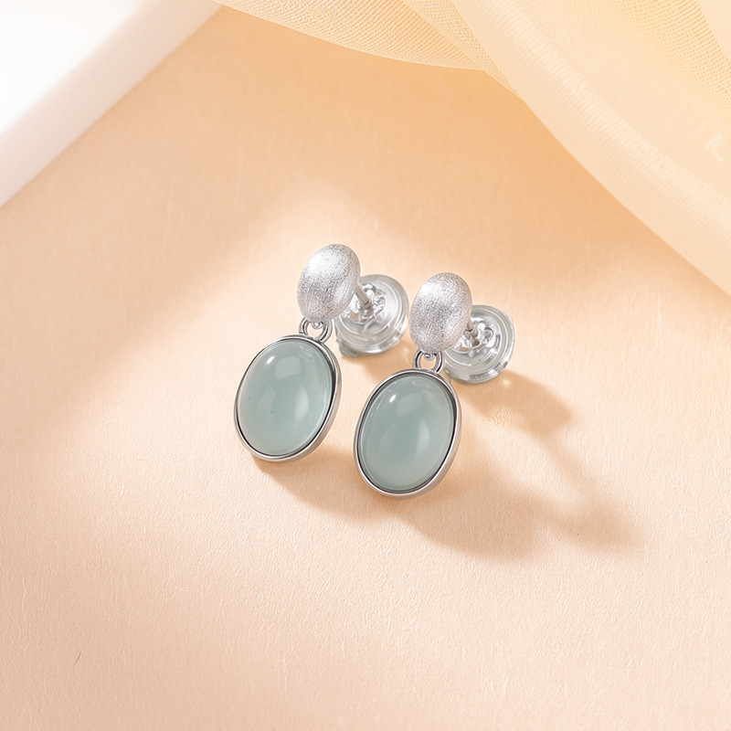 Bông tai bạc S925 mạ vàng đính đá xanh ngọc bích dạng stud đơn giản — Màu xanh ngọc bích