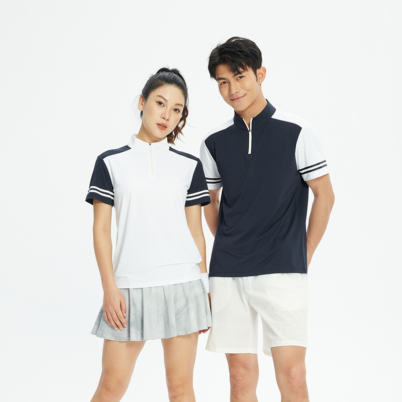 Hombres y mujeres deportes media cremallera ropa de secado rápido negocio casual stand collar Polo manga corta tenis Golf fitness correr ropa