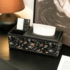 中古花鳥皮革ティッシュケース高級感茶数家庭用皮質紙引き箱印logoホテルpu引き箱