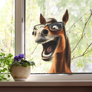 fun-f286 creative funny horse head glass window home beautification decorative window stickers wholesale cross-border UV