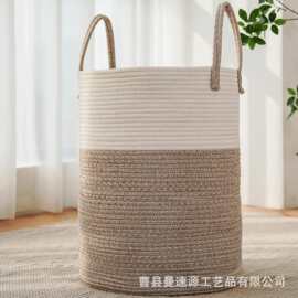 跨境厂家家居用品玩具收纳袋客厅卧室杂物收纳筐棉绳编织脏衣篮