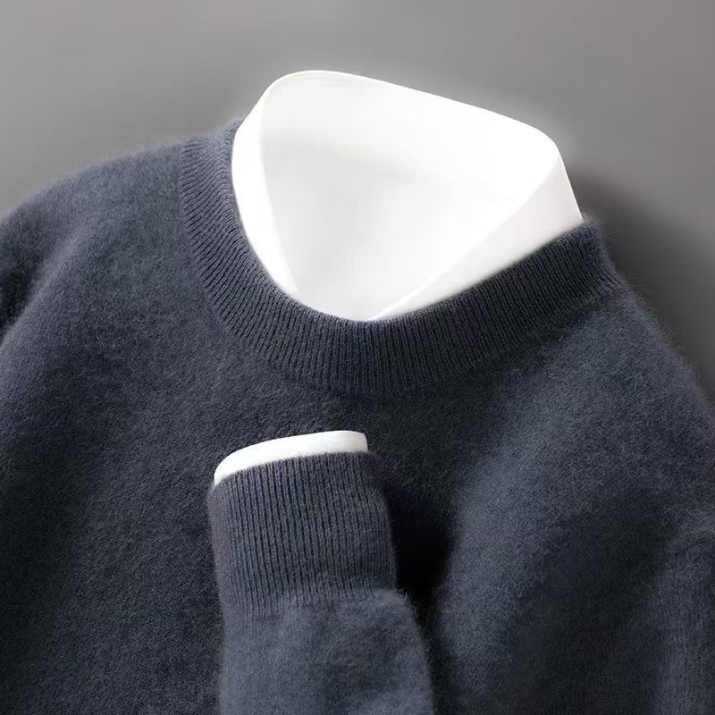 Autumn and Winter New 100 All Wool Knitwear Men's Warm Simple Round Neck Casual All-match Sweater High-end Base