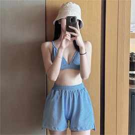 2025跨境轻奢简约保守时尚沙滩裤三件套比基尼Bikini分体游泳衣女
