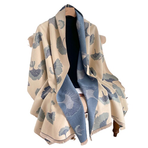 New imitation cashmere ginkgo leaf scarf for women cross-border Korean version autumn and winter warm tassel shawl versatile student scarf trend