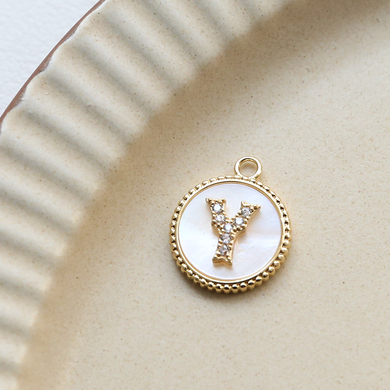 3g Weight Shell, Zircon Inlay Material Charms, Jewelry Accessories Classification 1 Piece Quantity Copper Material Round, Letter Pattern Plating, Inlay Design Simple Style Style 1 Piece Copper Shell Zircon Round Letter 31