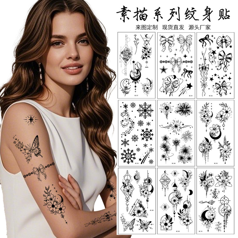 Cross-Border New European and American Butterfly Tattoo Stickers High-End Black Sexy Artificial Arm Chest Temporary Tattoo Stickers Cross-Border New European and American Butterfly Tattoo Stickers High-End Black Sexy Artificial Arm Chest Temporary Tattoo Stickers