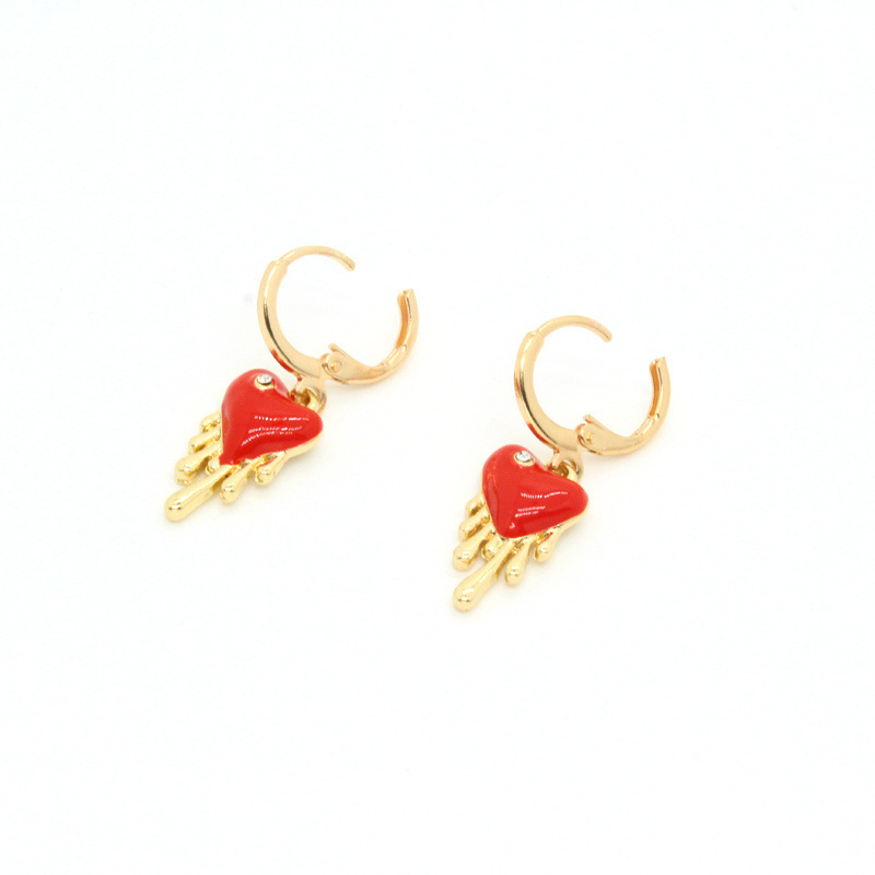 Trend Punk Zircon Drop Heart-shaped Metal Drop Oil Red Love Ear Ring display picture 3