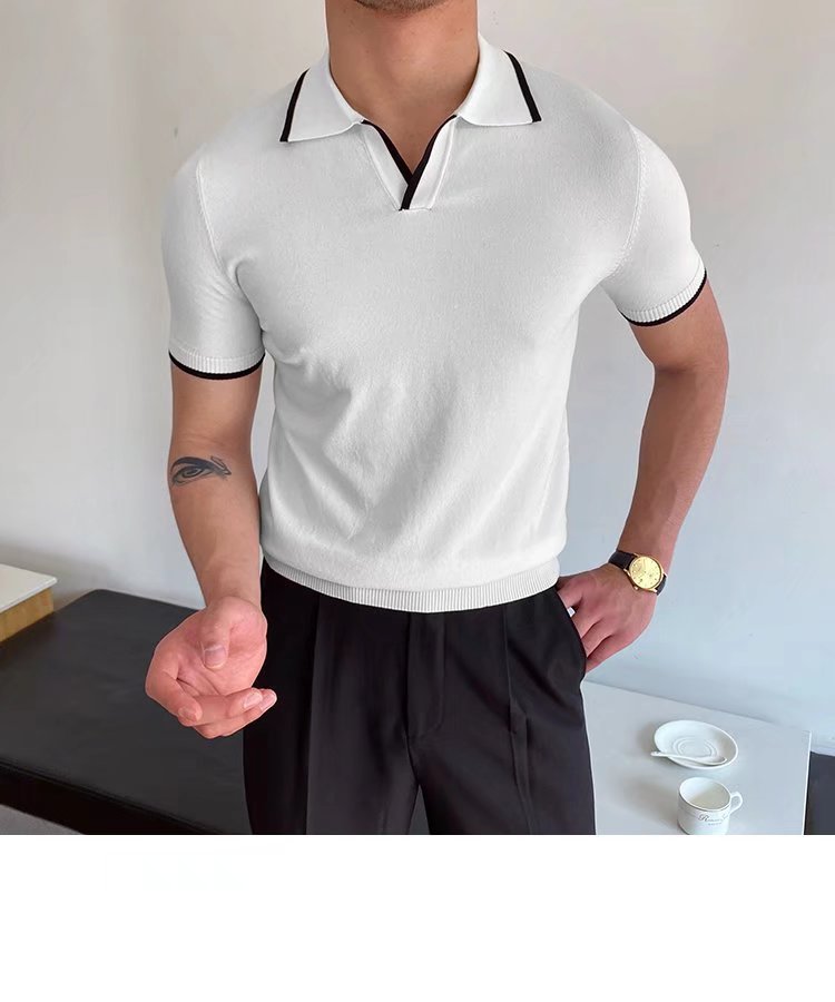 315g Weight Short Sleeve Sleeve Length Polyester Fabric Type Regular Top Length Casual Occasion Shirt Collar Neckline Slim Fit Type Stripe Pattern Summer Season Men's Gender Patchwork Design British Style Style Men's Stripe Patchwork  Shirt Men's Clothing 无