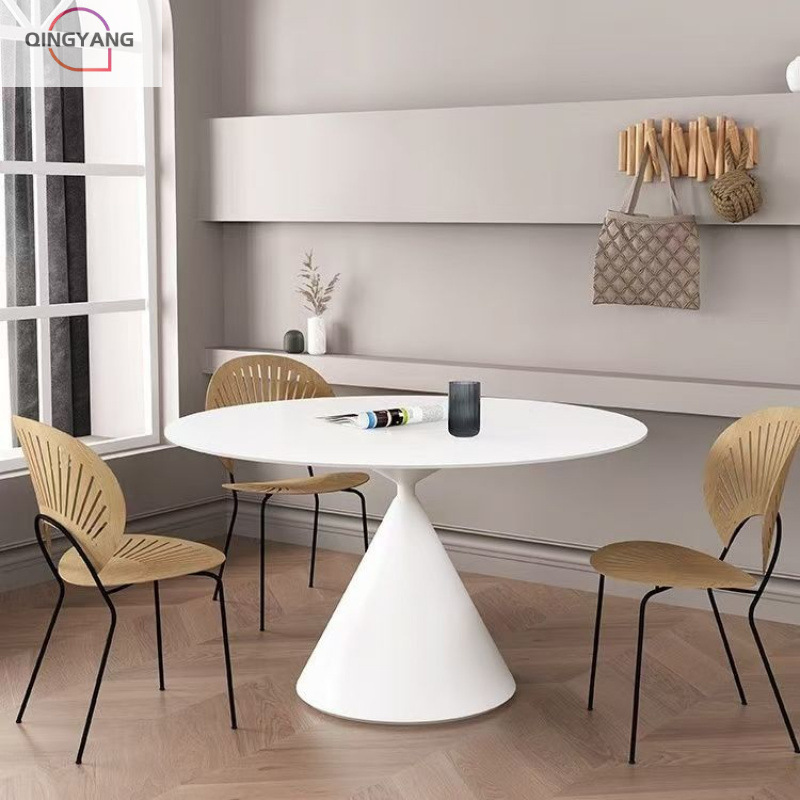Qingyang blanco puro mate tabla de roca redonda mesa y silla combinación de pequeño hogar moderno negro simple mesa de comedor viento crema