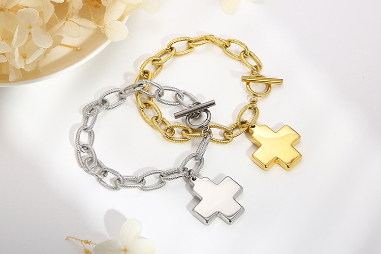 accessories sweater chain cross pendant necklace stainless steel bracelet OT buckle set