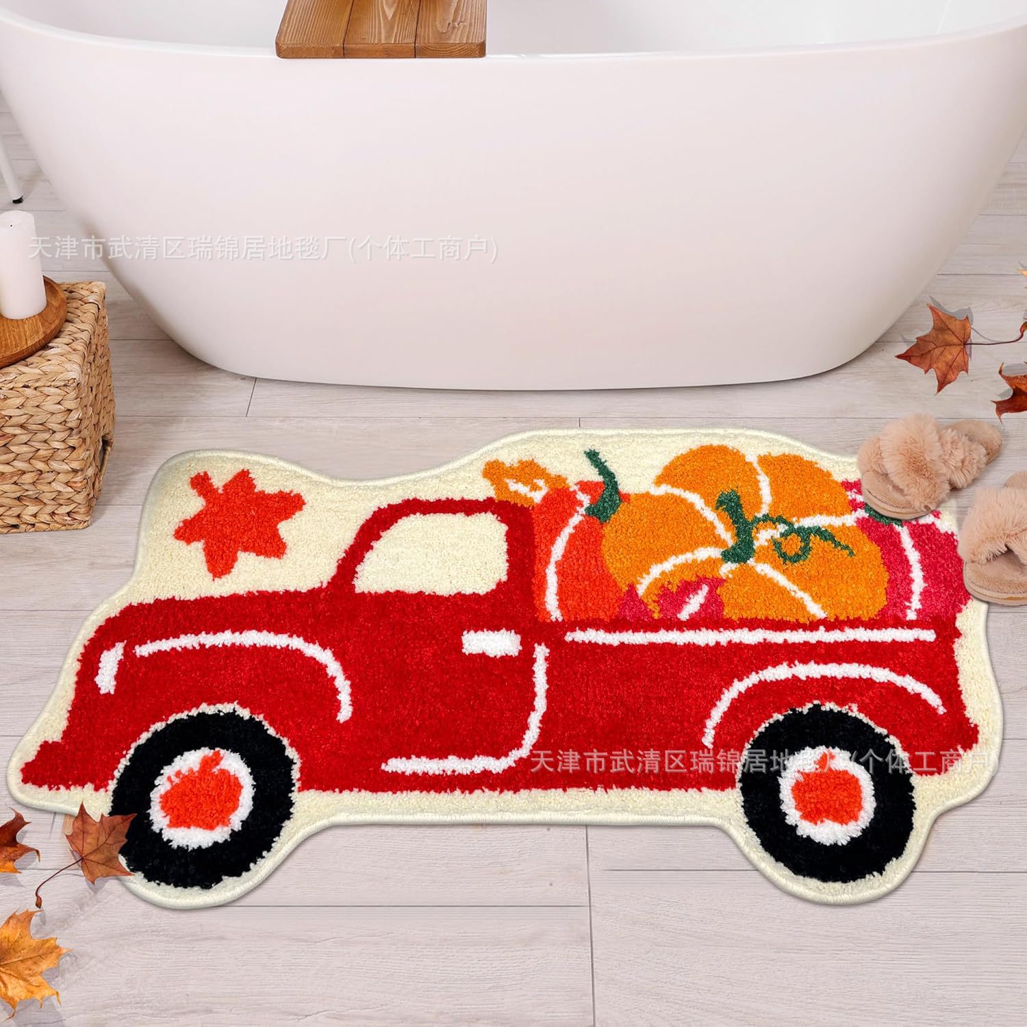 亚马逊跨境热销仿羊绒地垫南瓜汽车万圣节浴室柔软防尘脚垫代发
