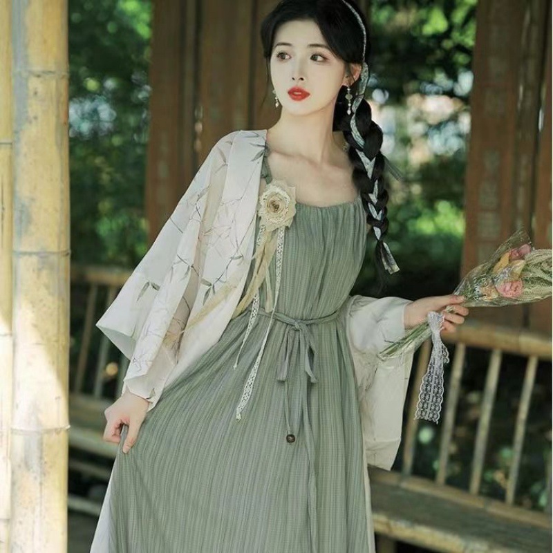宋制夏季女款改良新中式汉元素薄款长干寺外衫日常通勤抽绳茶