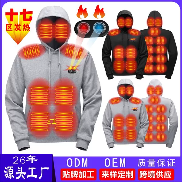 Cross-Border Heating Clothing Winter New Men's Hooded Heating Sweatshirt Electric Heating Sweatshirt Intelligent Constant Temperature Heating Warm Top