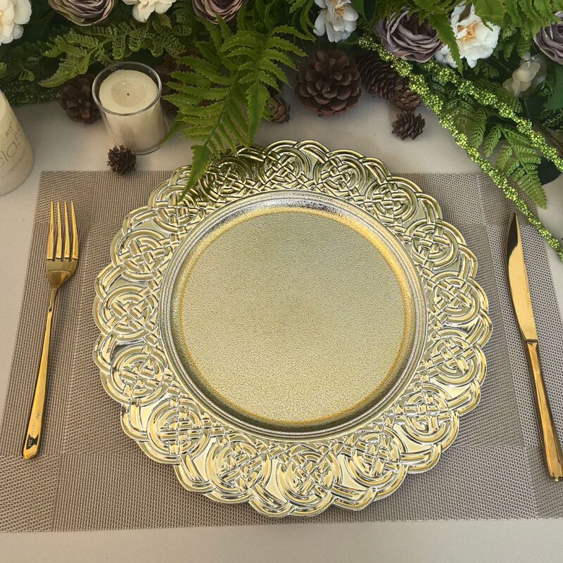 Foreign Trade Charger Plates, Elegant Gold Decorative Plates for Hotel Weddings and Parties, Direct from the Factory
