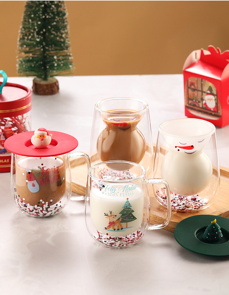 Christmas Festival Cartoon Pattern Casual, Vacation Style Christmas Casual Vacation Cartoon Borosilicate Glass Water Bottles 1 Piece