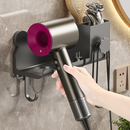Hair dryer rack without drilling, bathroom hair dryer holder, shower hair dryer stand, storage rack, wall-mounted hair dryer bracket