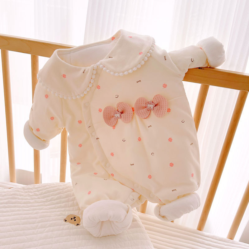 80g Autumn and Winter Baby Cotton-Padded Jacket with Thickeneded Cotton-Padded Jacket for Baby Girls, Princess Style Lapel Cotton-Padded Jacket with Partial Buttons